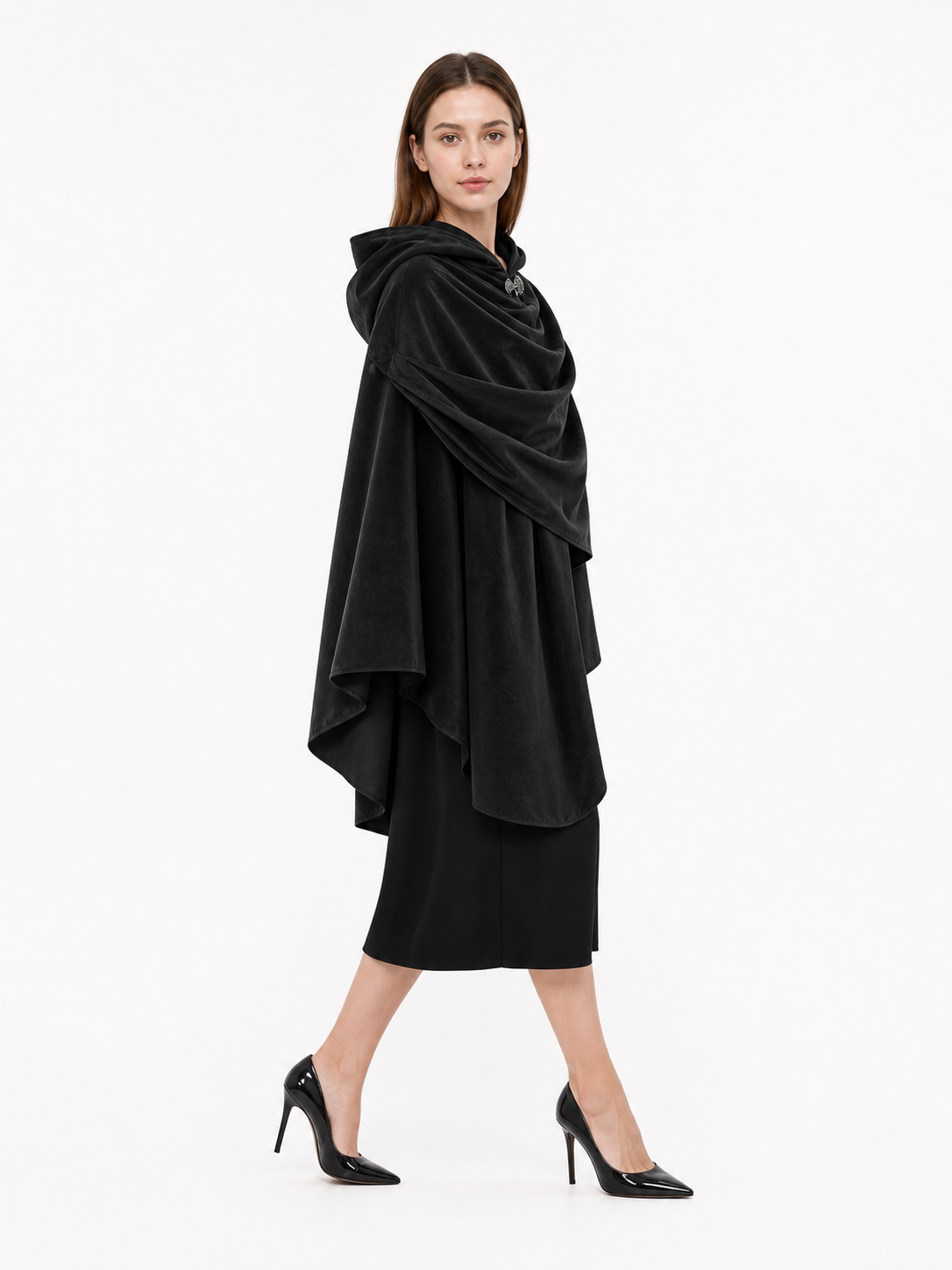Black Medieval Carnival Cloak with Hood