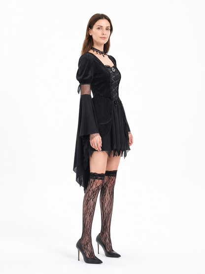 Black Gothic Witch Halloween Dress with Full Skirt