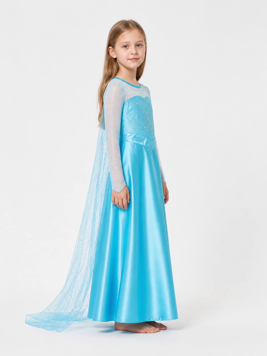 Blue Ball Gown with Butterfly and Train side view