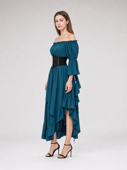 Off-the-Shoulder Dress with Ruffles and Corset Panel