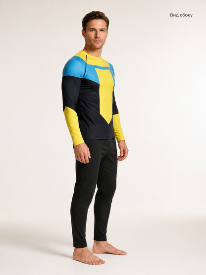 Cosplay Set: Black, Blue, and Yellow Long-Sleeve Shirt side view