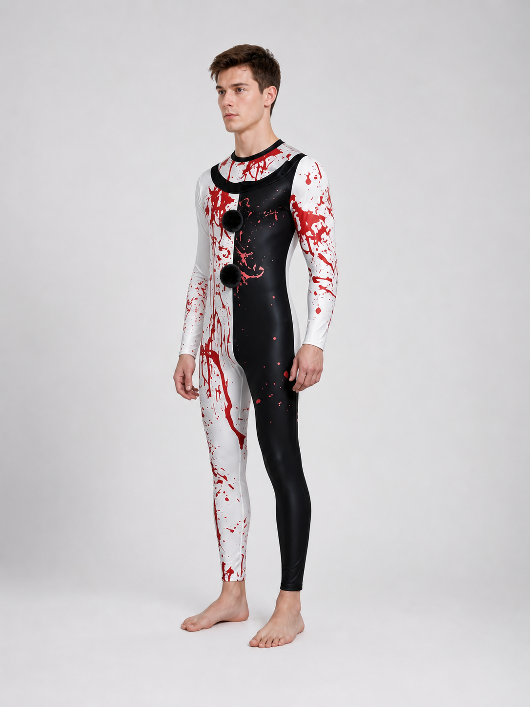 Scary Clown Costume with Mask and Blood Splashes