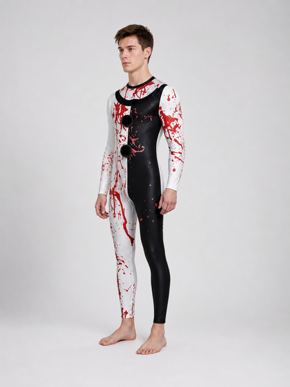 Scary Clown Costume with Mask and Blood Splashes