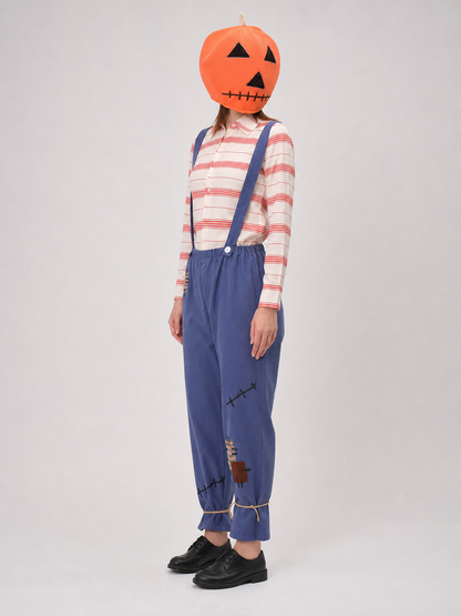 Straw Scarecrow Costume with Pumpkin Headpiece