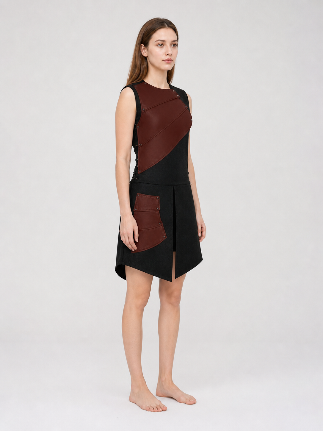 Sleeveless Dress with Asymmetrical Inserts