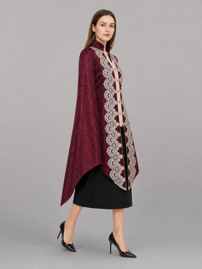 Vintage Burgundy Carnival Cape with Lace