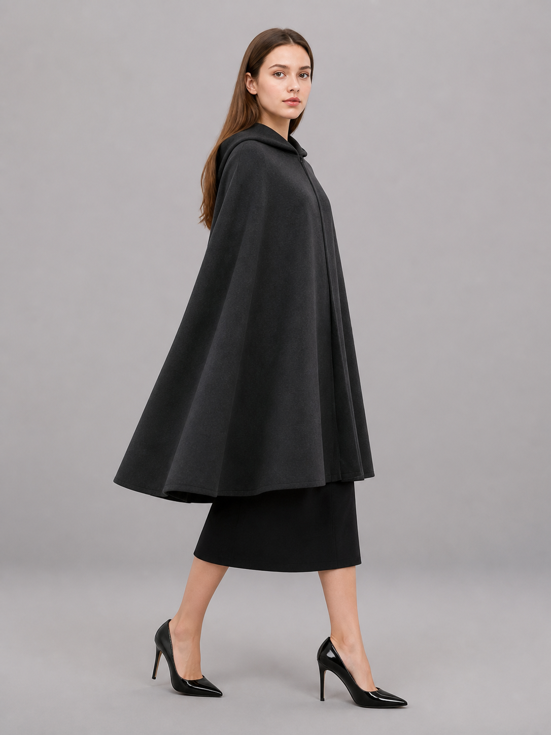 Long Black Hooded Carnival Cloak