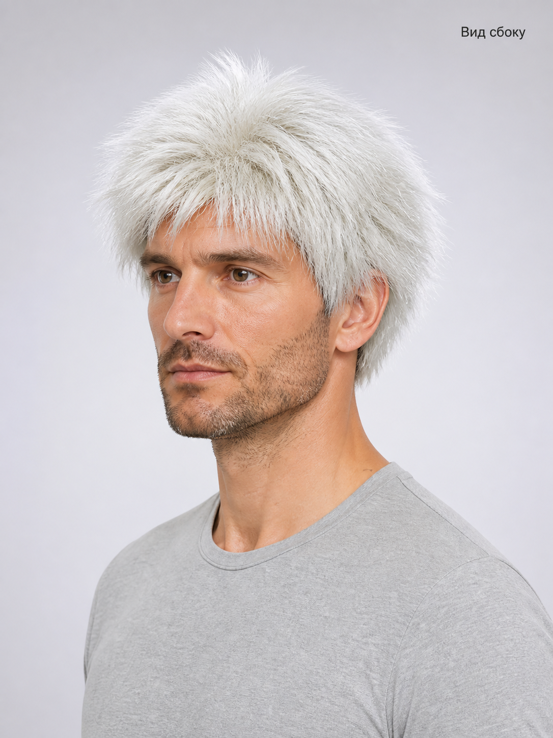Long White Carnival Wig in Scientist Style side view