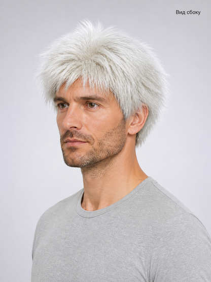 Long White Carnival Wig in Scientist Style side view