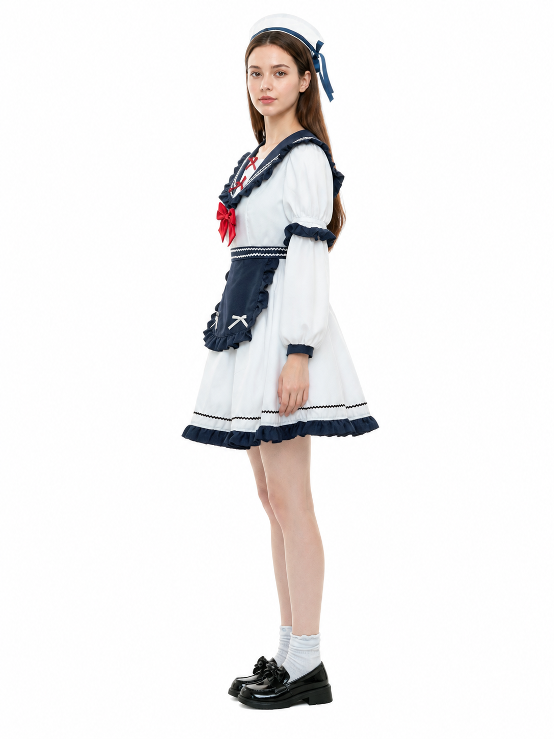 Dress with a Sailor Collar, Ruffles, and Bows side view