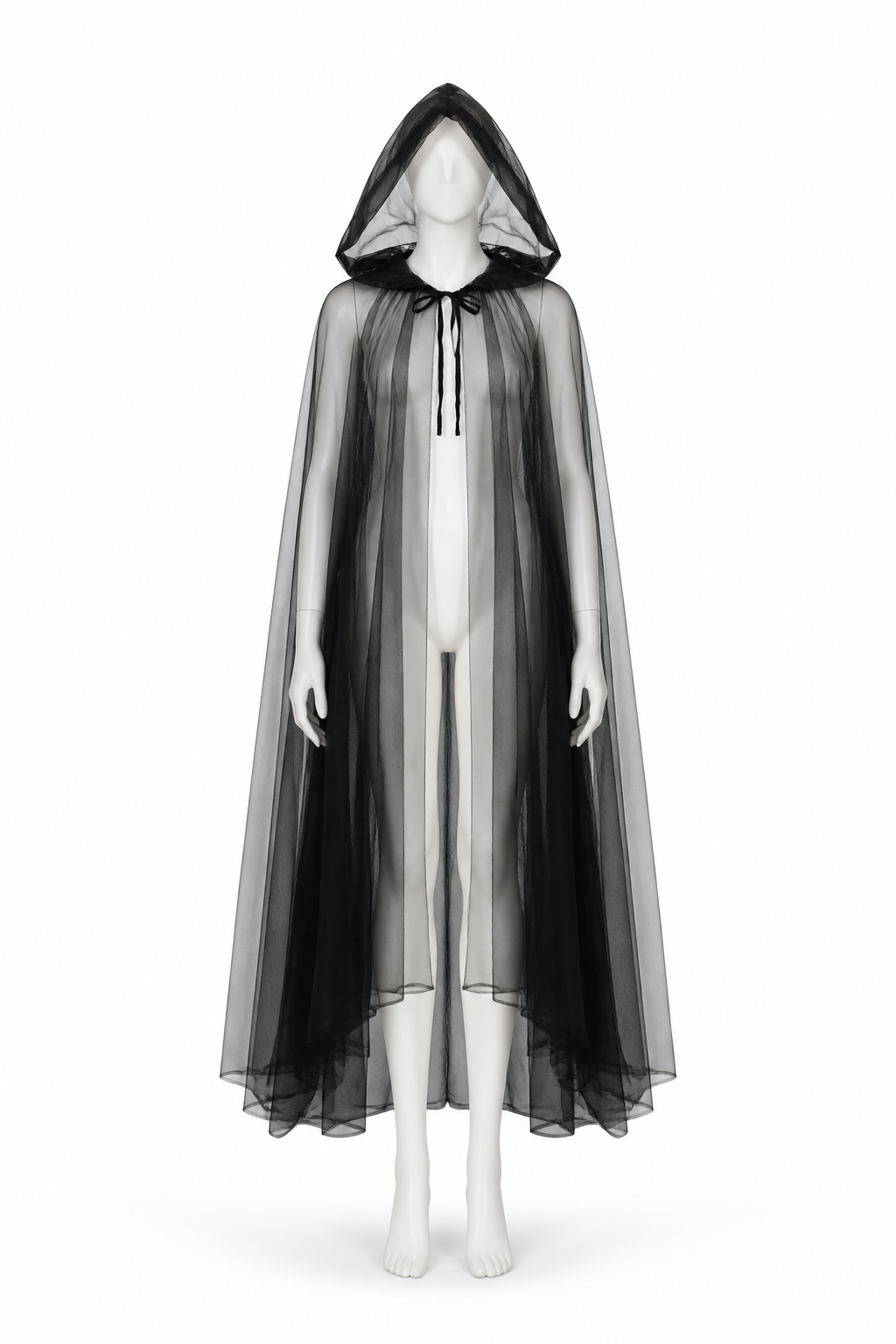 Long Black Cloak with Pointed Hood for Halloween side view