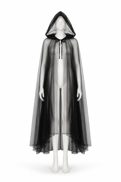 Long Black Cloak with Pointed Hood for Halloween side view