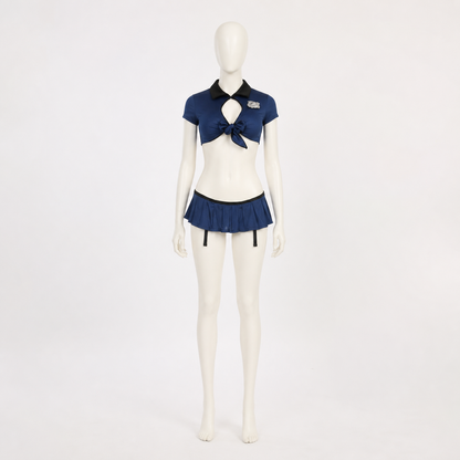 Police Costume with Crop Top and Pleated Skirt side view