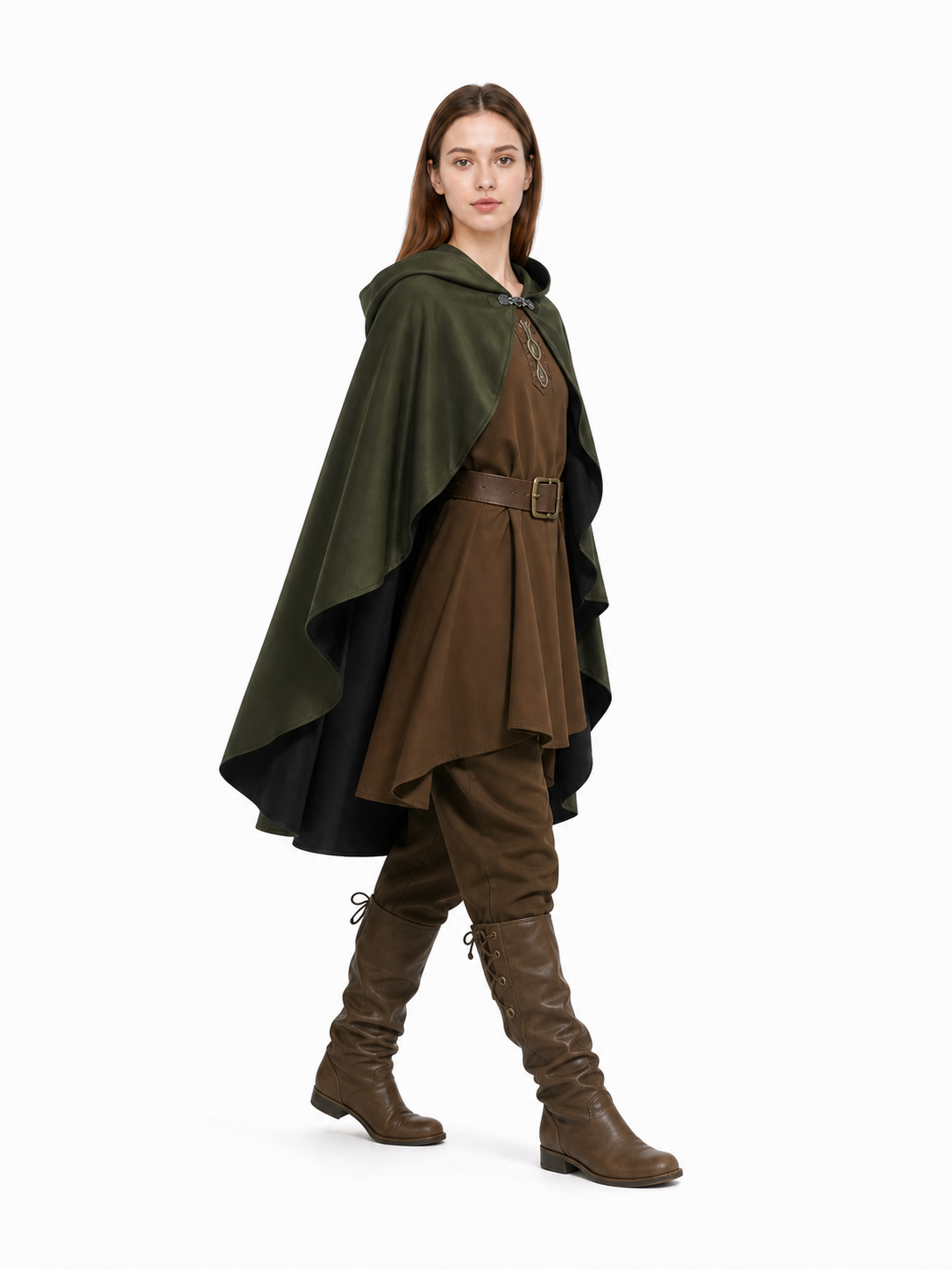 Green Medieval Costume Cloak with Hood