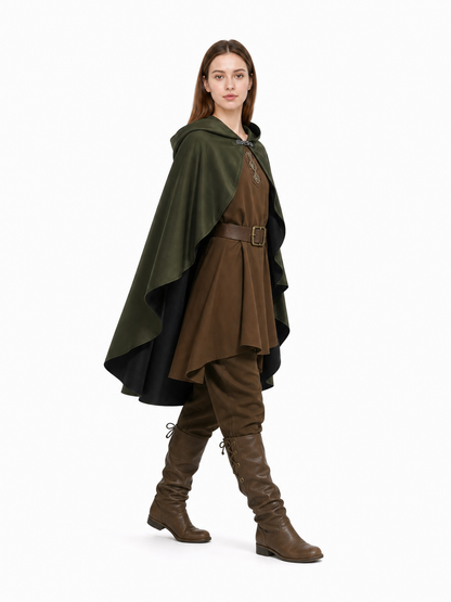 Green Medieval Costume Cloak with Hood