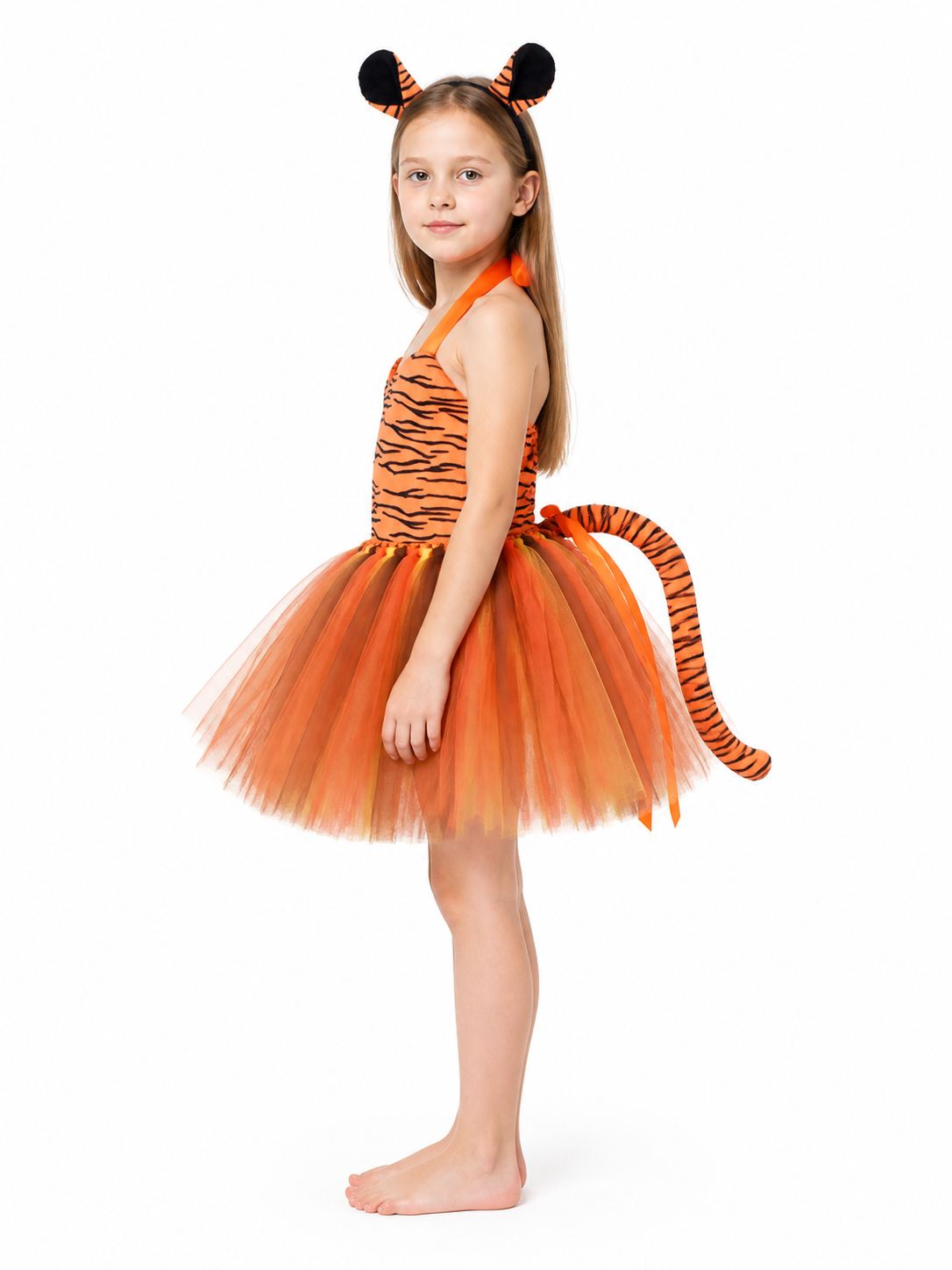 Tiger Costume with Full Skirt, Ears, and Tail side view