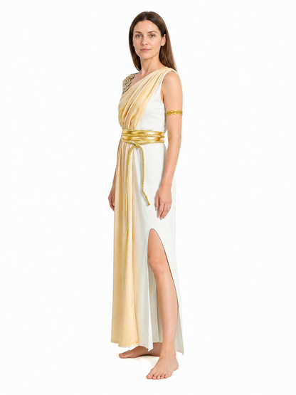 Greek Goddess Draped Dress with High Slit side view