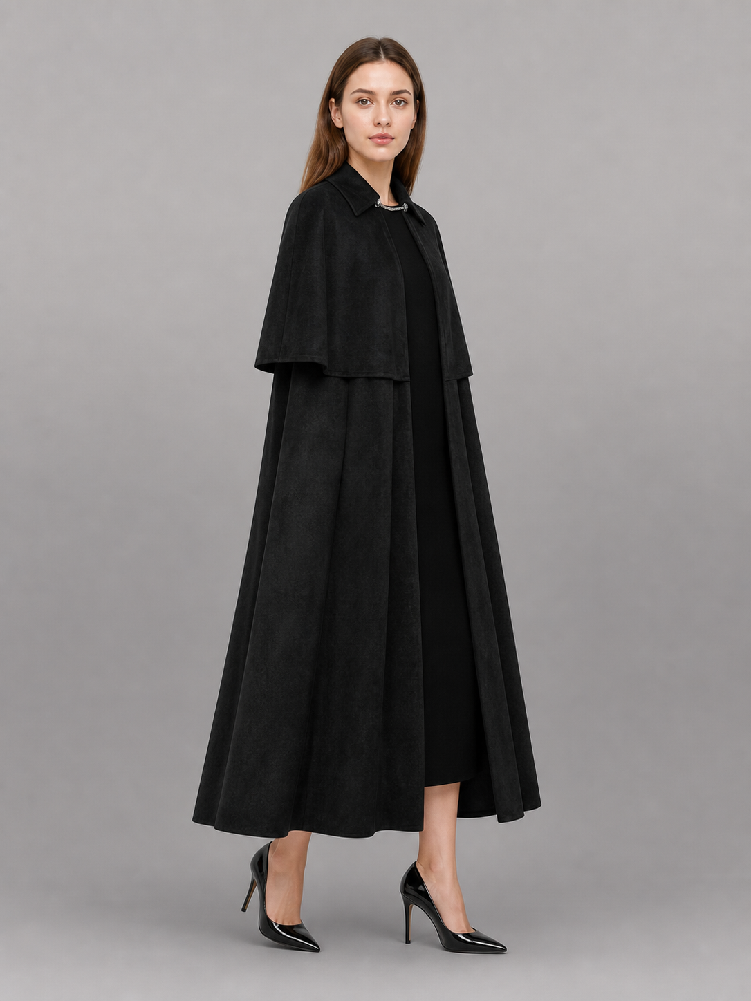 Black Carnival Cloak with Turn-Down Collar