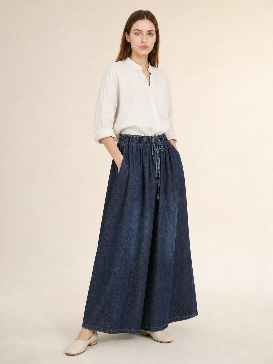 Dark Blue High-Waisted Wide-Leg Jeans