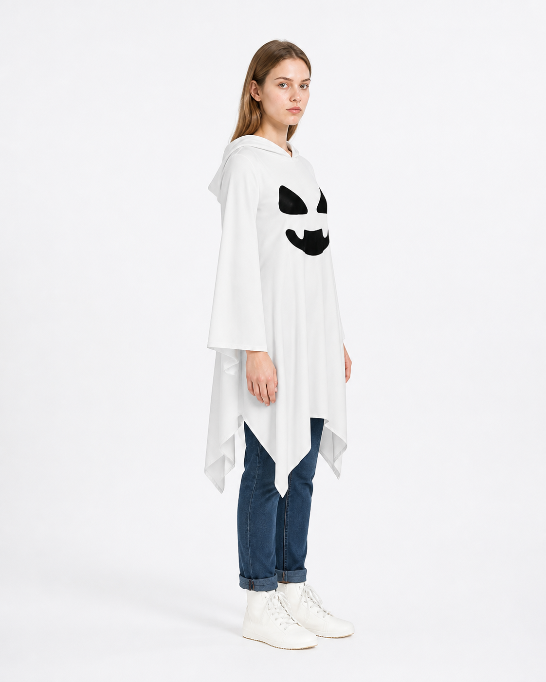 Hooded Cape with Ghost Design side view