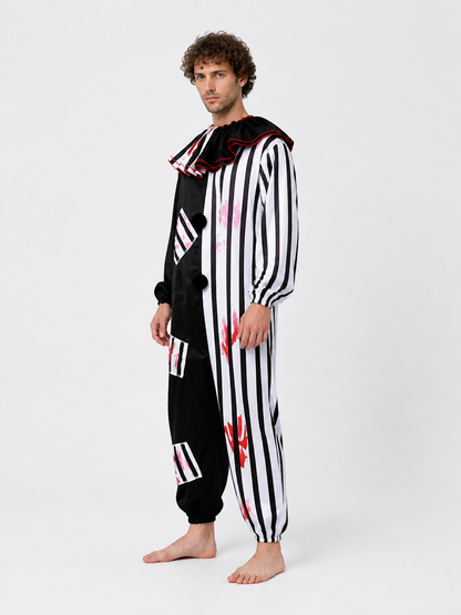 Striped Clown Jumpsuit with Ruffled Collar side view