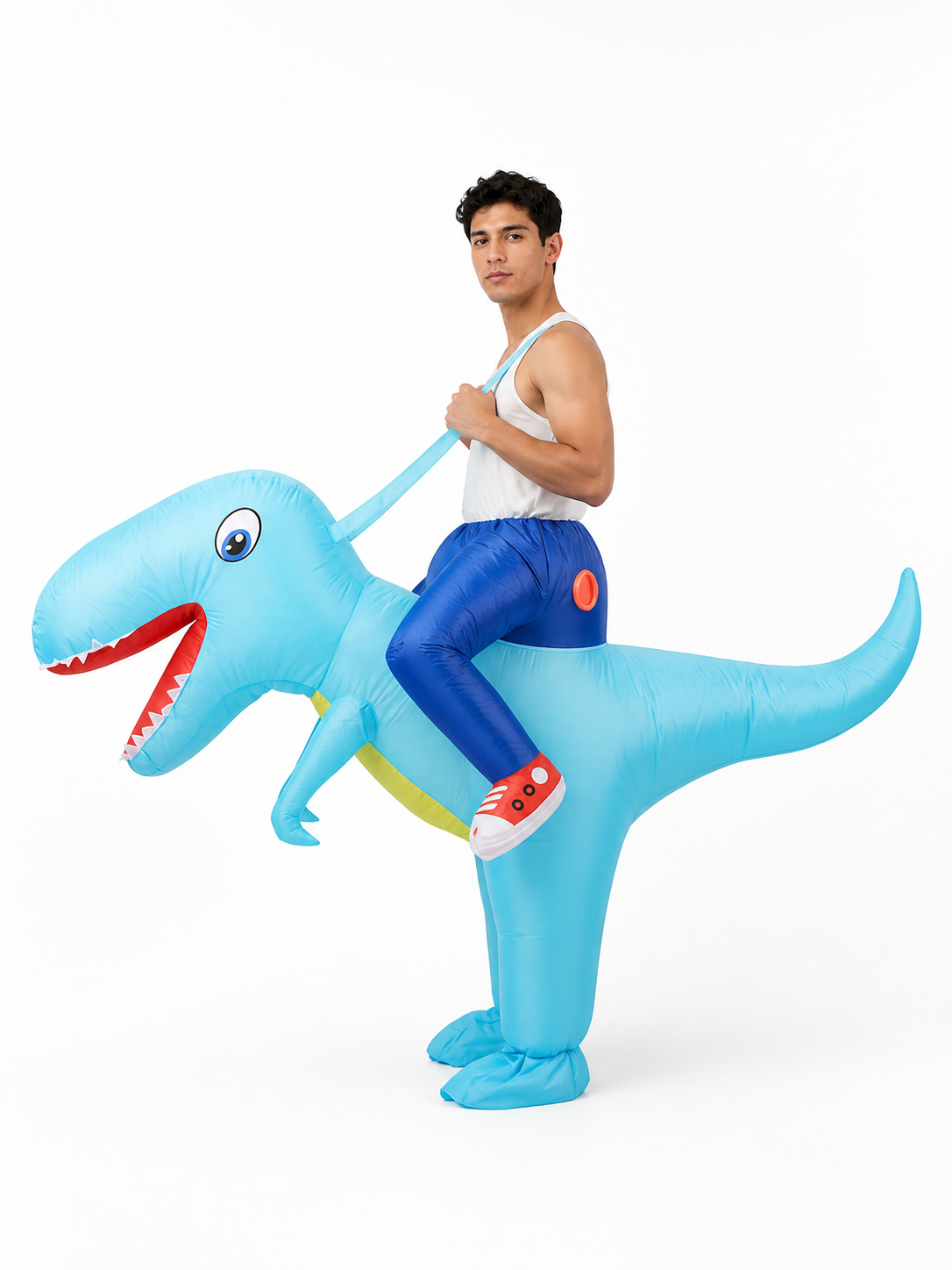 Inflatable Dinosaur Costume with Open Mouth side view