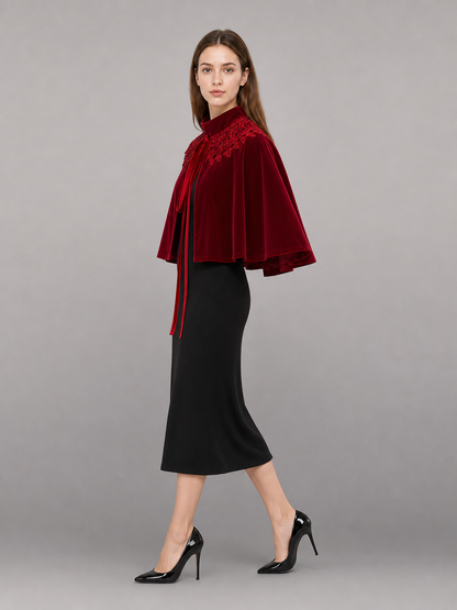 Red Decorative Costume Cloak with Wide Sleeves