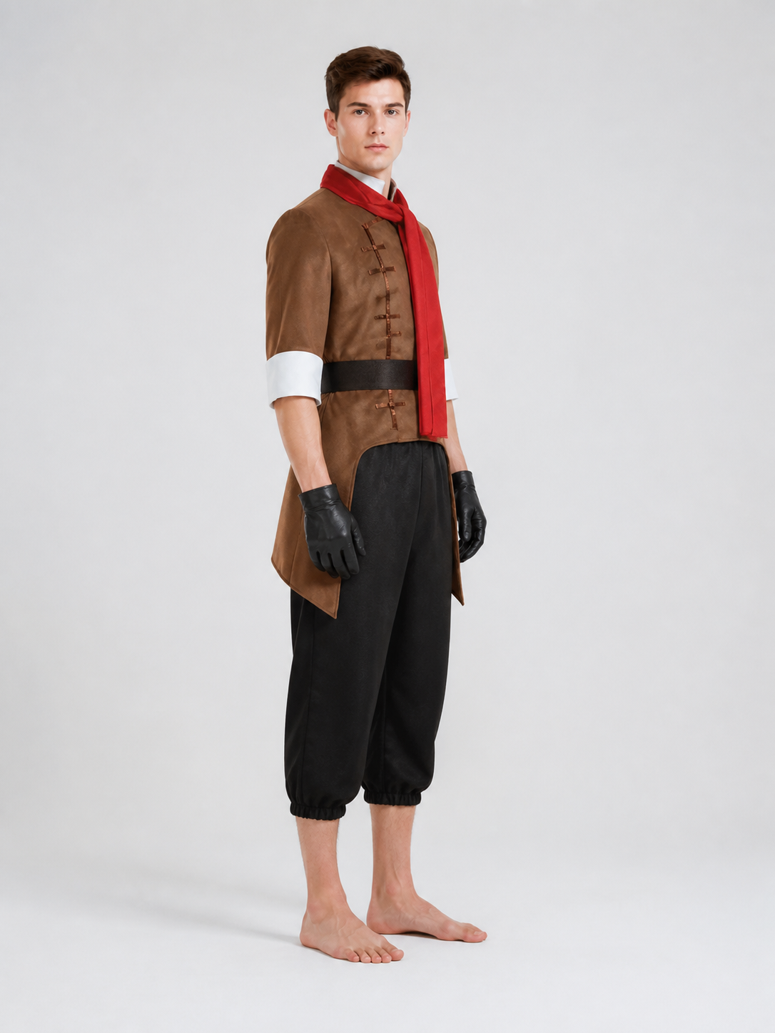 Cosplay Costume with Belt, Gloves, and Scarf side view