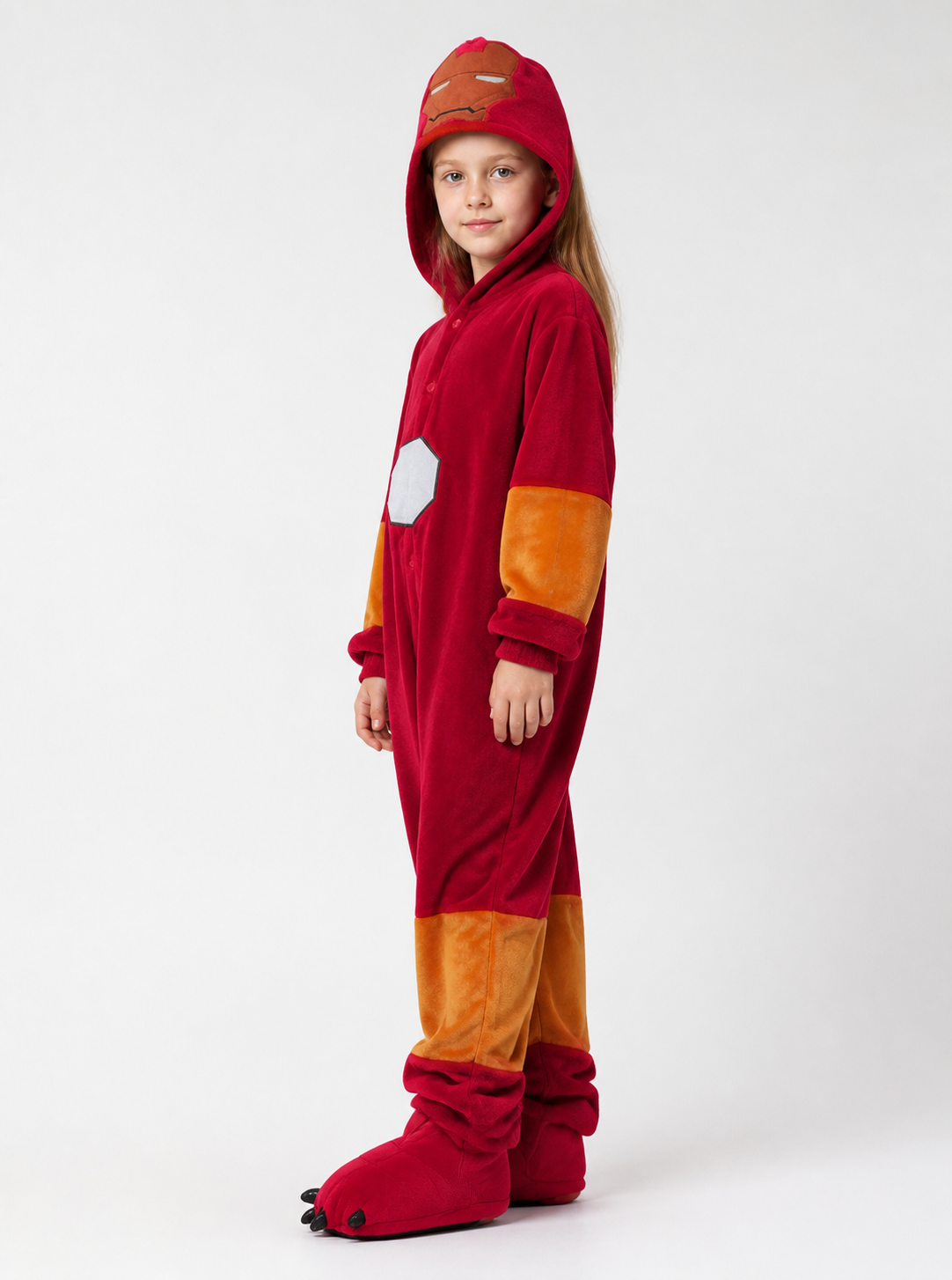 Red Iron Man Jumpsuit with Hood side view