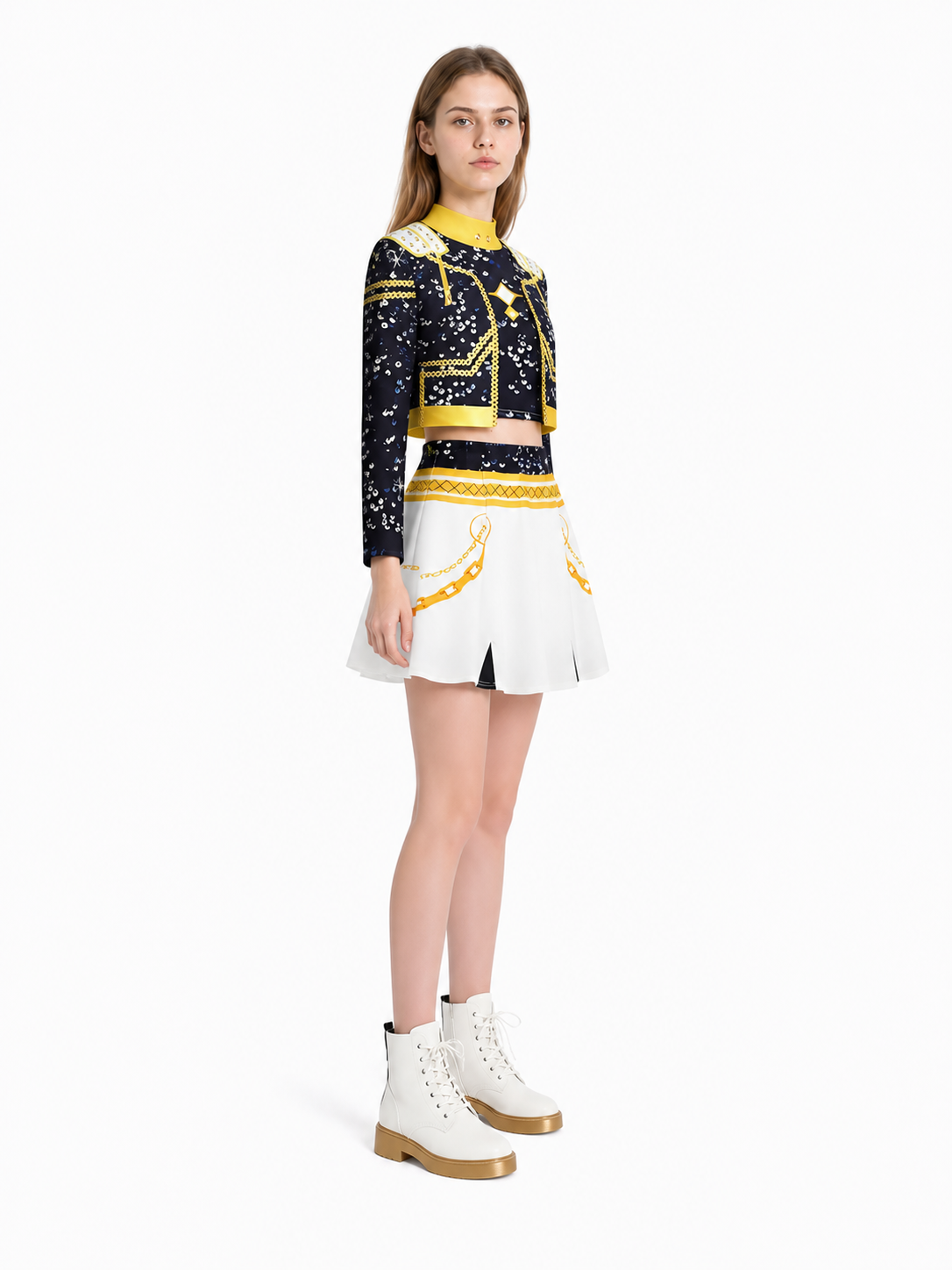 Children's Dark Blue Stage Costume with Jacket and Skirt side view