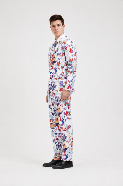 Single-Breasted Two-Piece Suit with Colorful LOVE Print side view