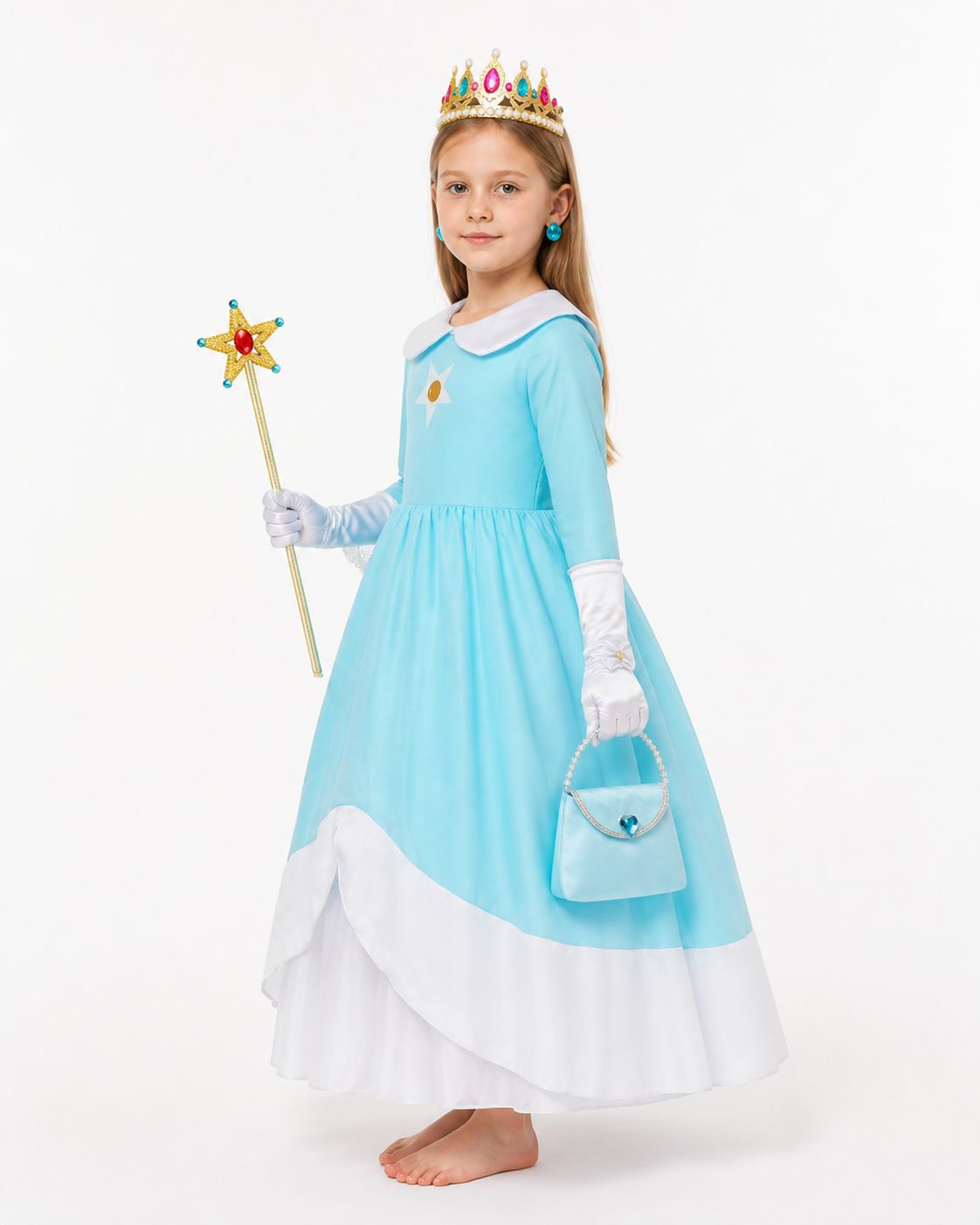 Blue Carnival Costume with Crown and Magic Wand side view