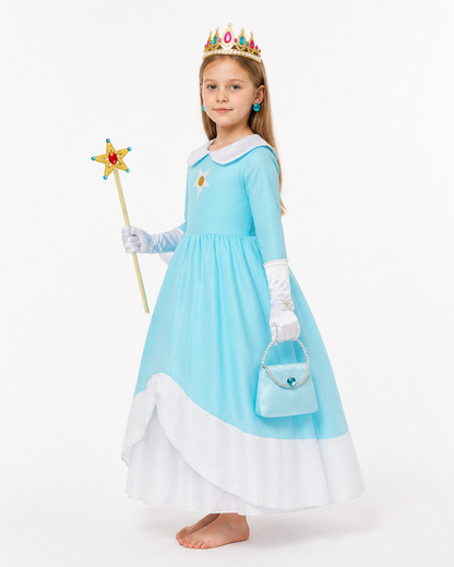 Blue Carnival Costume with Crown and Magic Wand side view