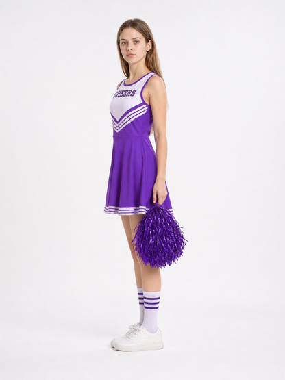 Purple Cheerleading Dress with CHEERS Print side view