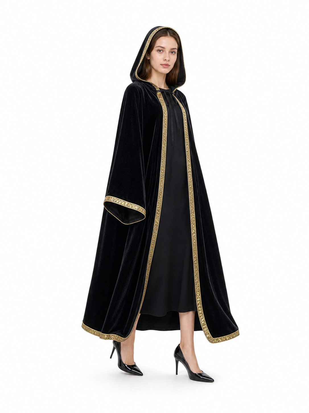 Black Hooded Medieval Carnival Cloak