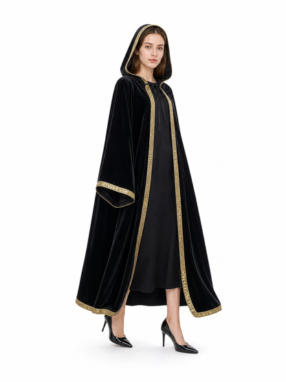 Black Hooded Medieval Carnival Cloak