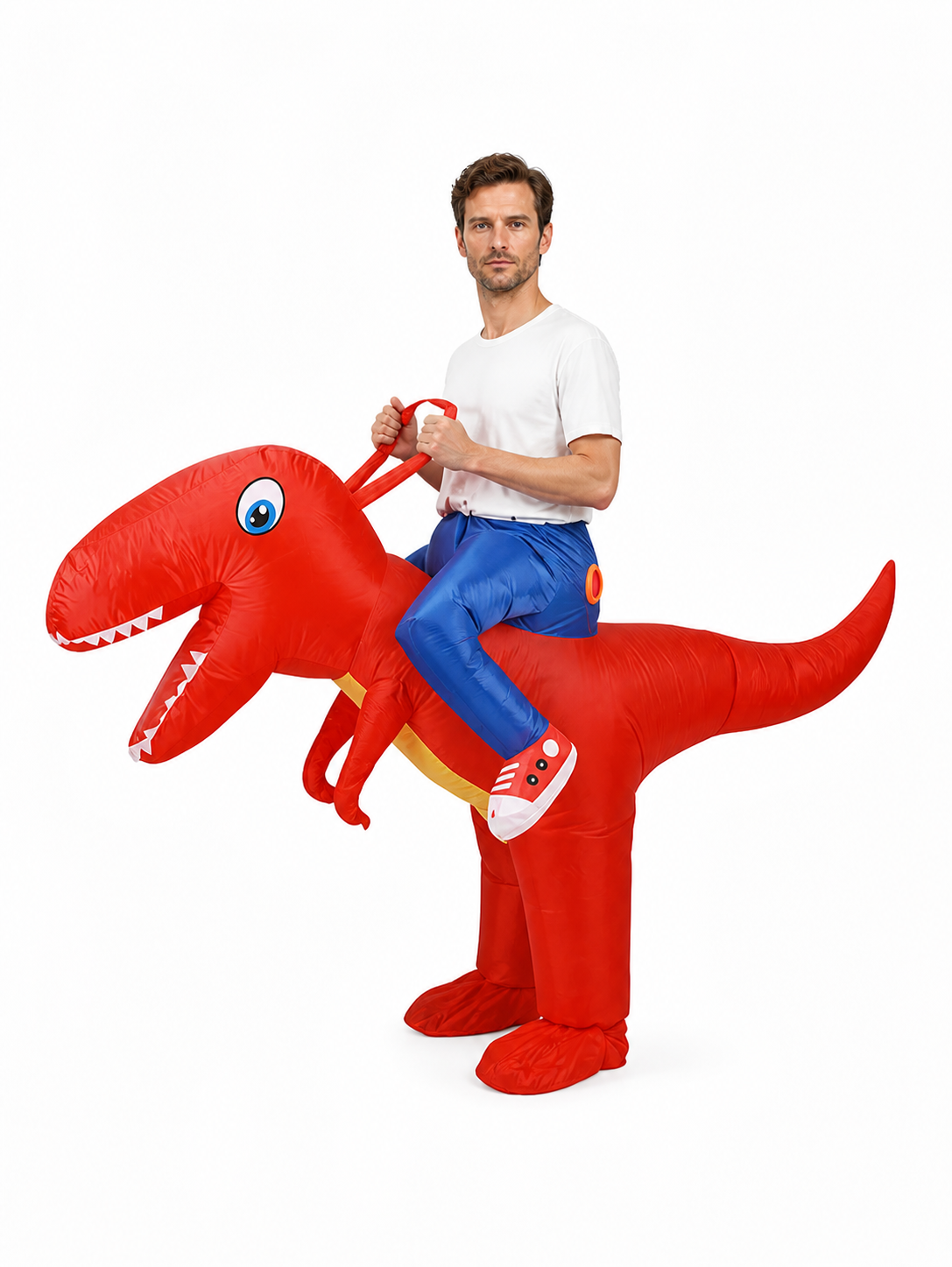 Red Dinosaur Costume with Tail for Parties side view