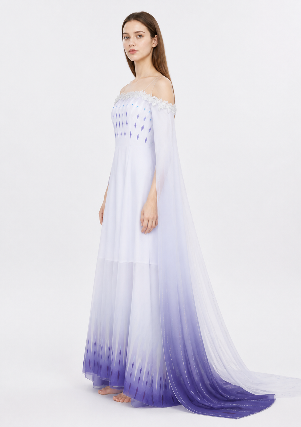 Elsa Gradient Dress with Train for Halloween side view