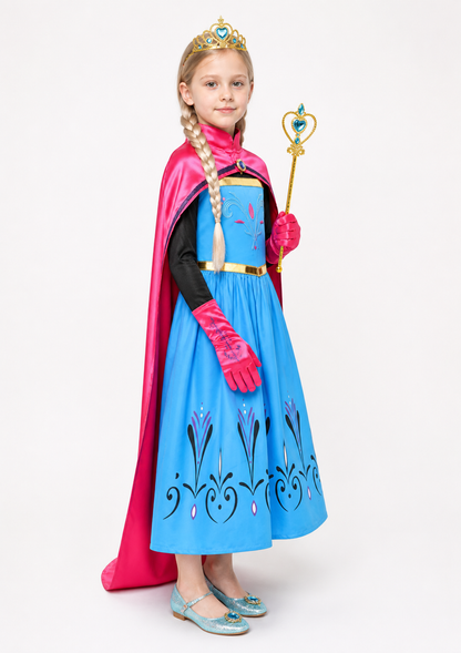 Princess Costume with Cape and Crown for Halloween side view