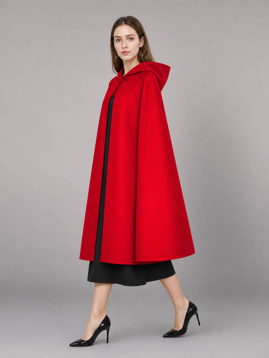 Long red hooded carnival cloak