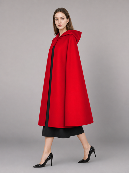 Long red hooded carnival cloak
