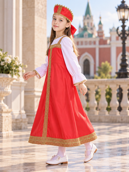 Red Carnival Dress with Headwear side view