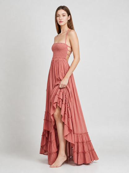 Boho-Style Maxi Dress with an Open Back