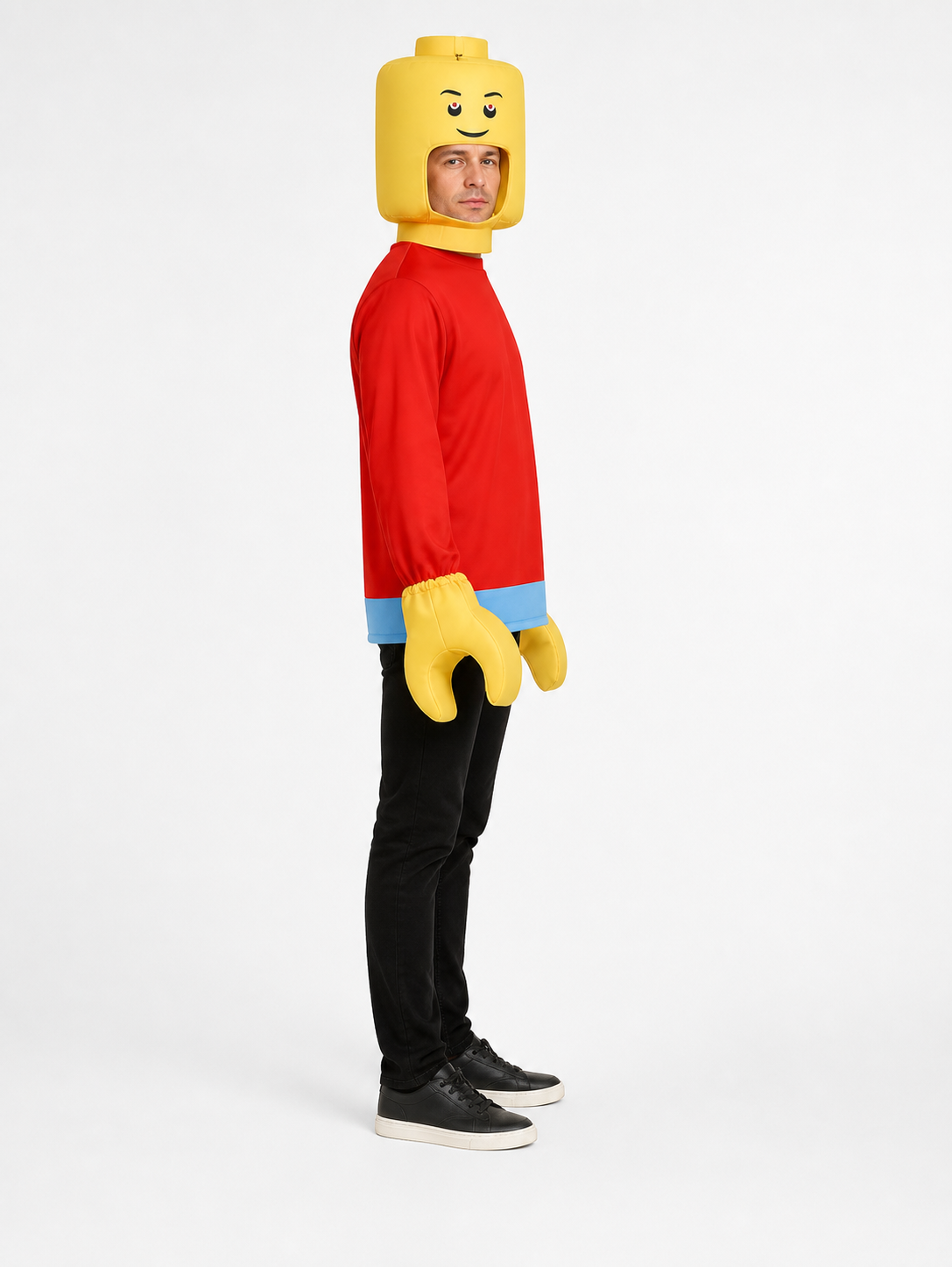 Red Block-Character Costume with Yellow Head side view