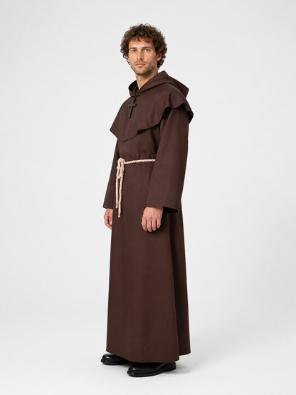 Long Hooded Cassock with Cape and Cross side view