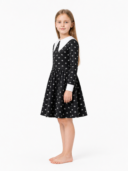Black Long-Sleeve Dress with Skulls for Halloween side view