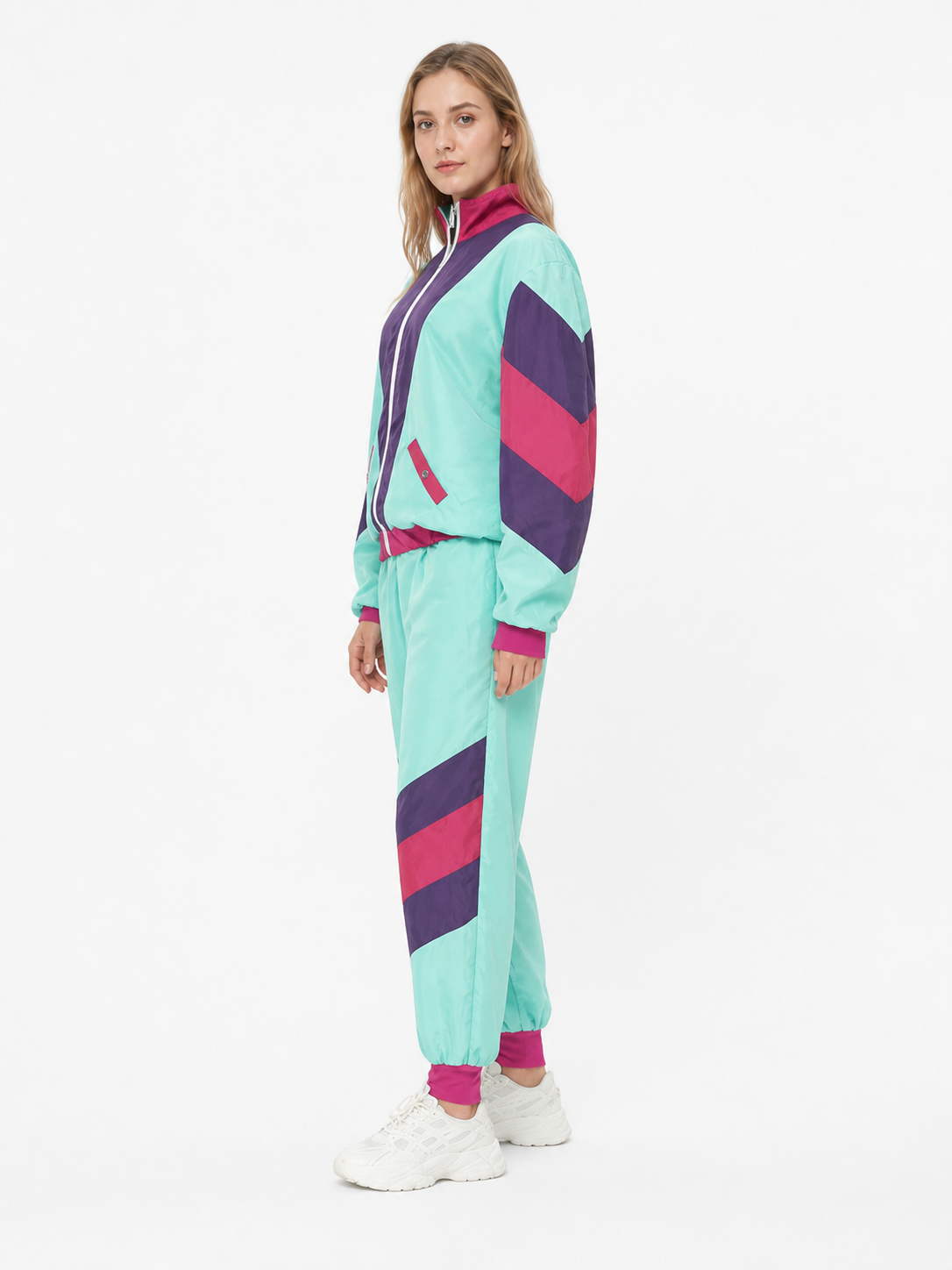 Retro Tracksuit with Purple and Pink Inserts side view