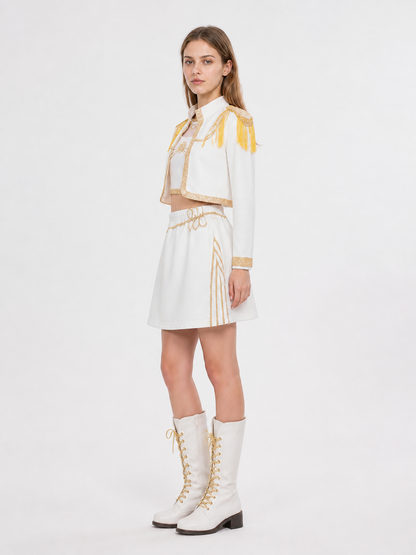 Three-Piece Stage Costume with Skirt and Gold Trim side view