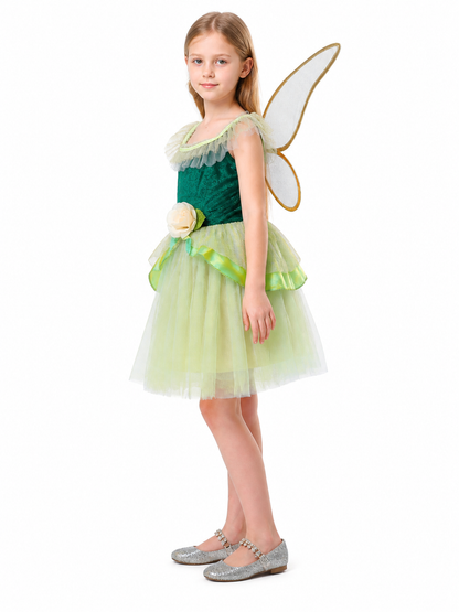 Green Winged Dress with Floral Décor side view