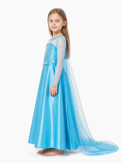 Long Light Blue Dress with Sparkles and a Train side view